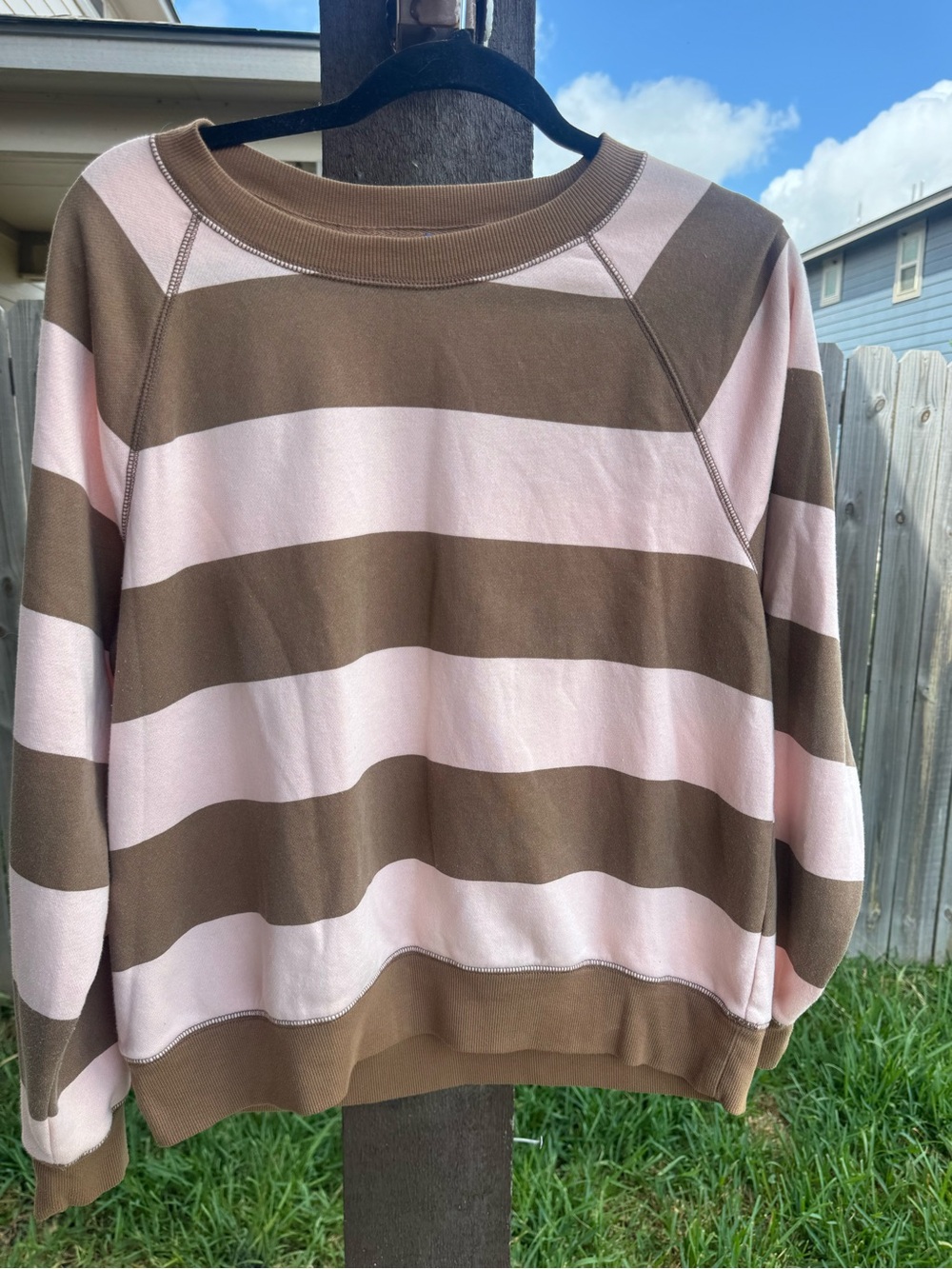 Old Navy Brown and pink striped Crewneck Sweater with Blue Label